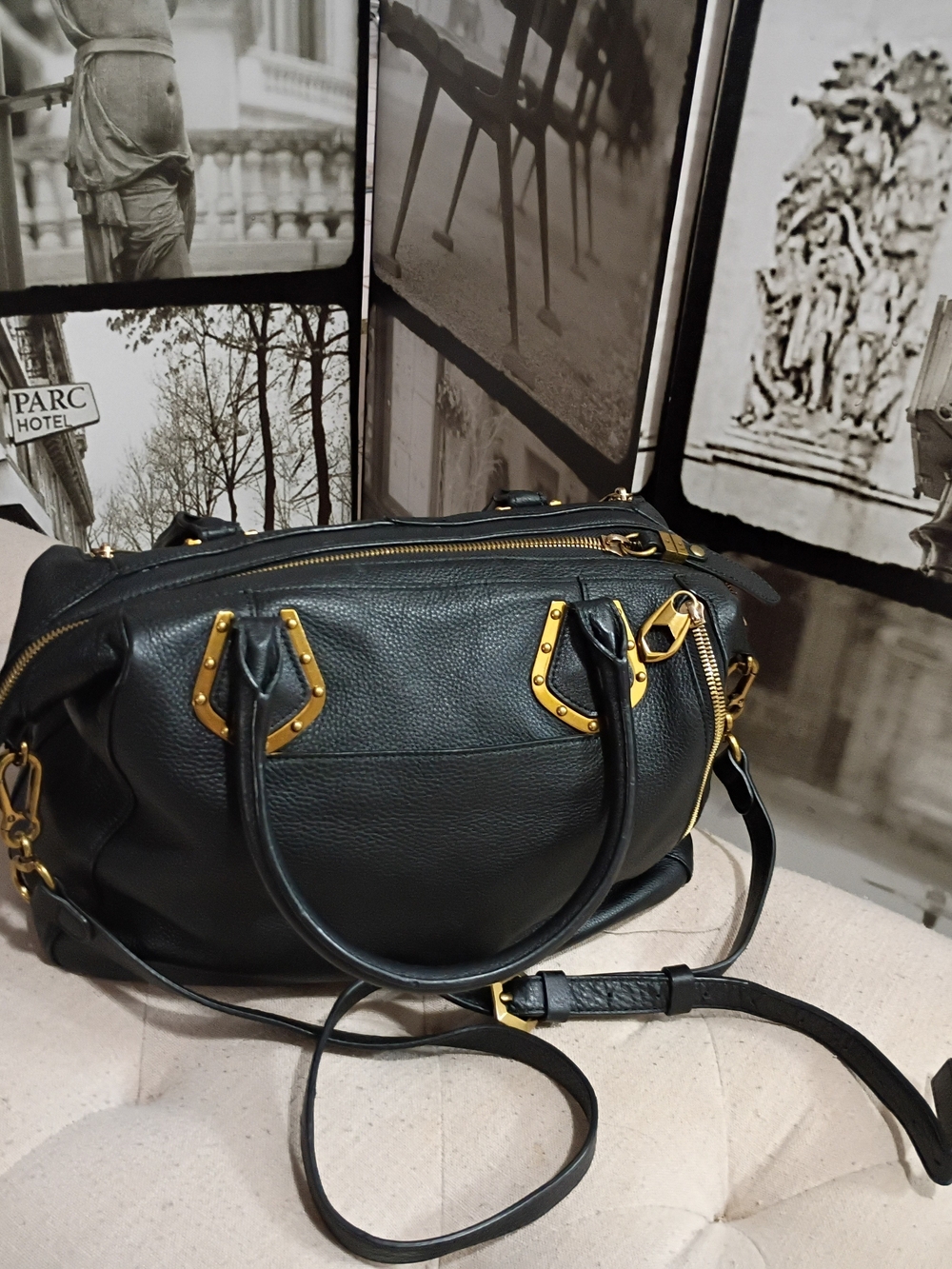 Yani Leather Satchel Handbag with Gold Hardware -